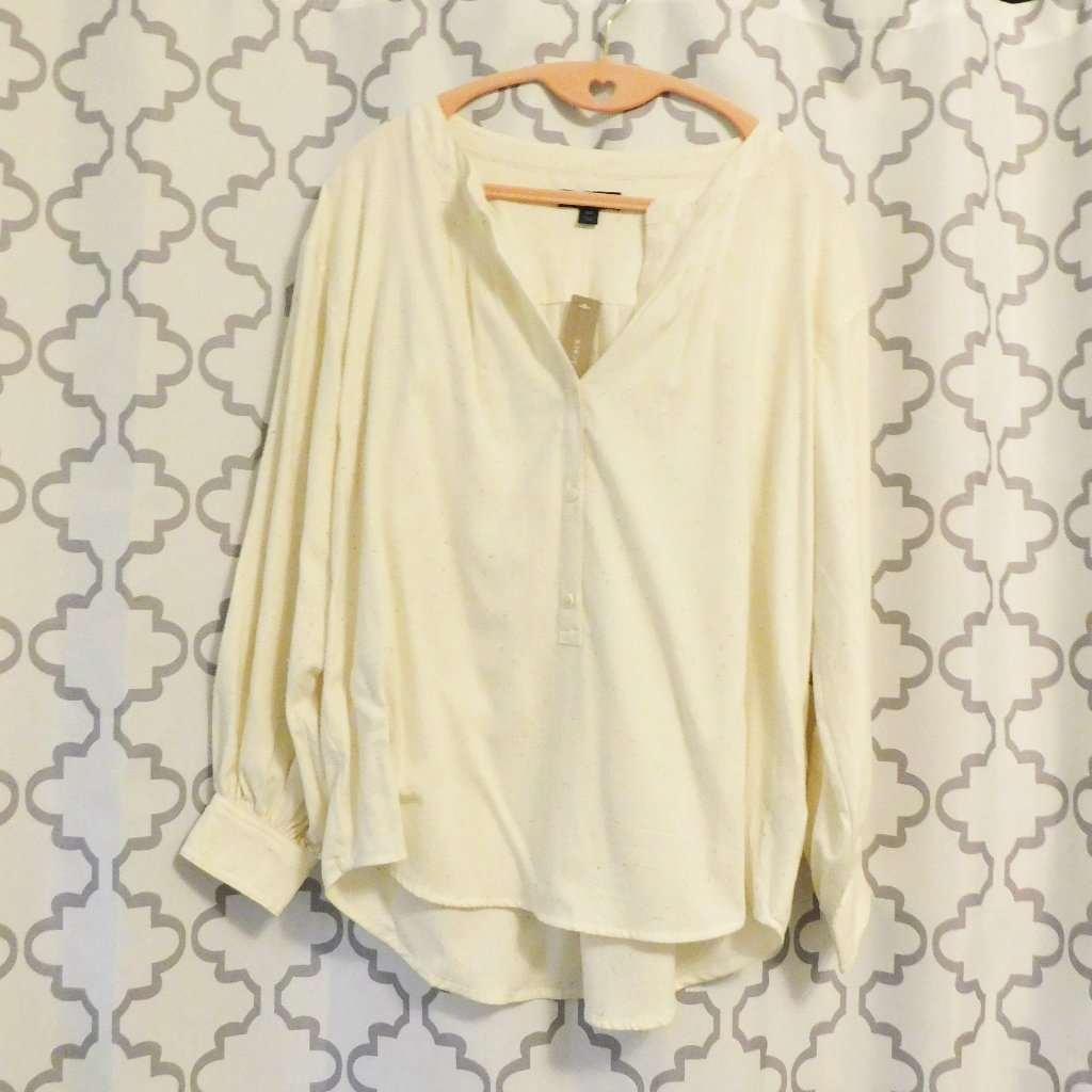 J. Crew Ivory W-Beige Speckles Oversized Cotton V-Neck Popover Top - Xxs